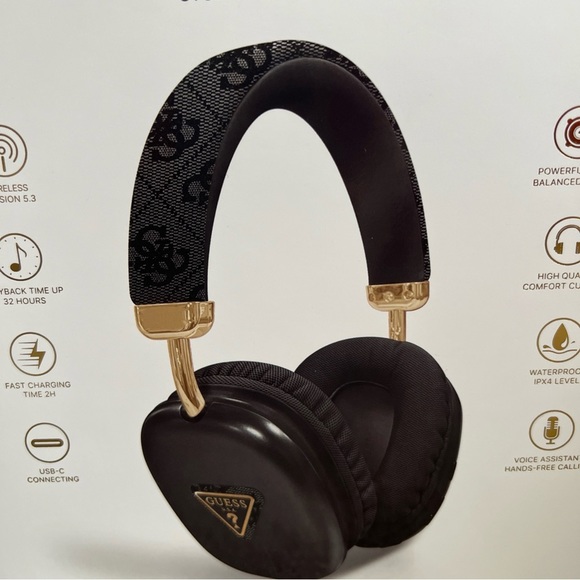 Guess Other - GUESS 5.3 Wireless On-Ear Headset metal logo Black Bluetooth Waterproof USB-C